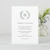 Invitation Sage Monogramme Verdure Réception de mariage rusti (Debout devant)