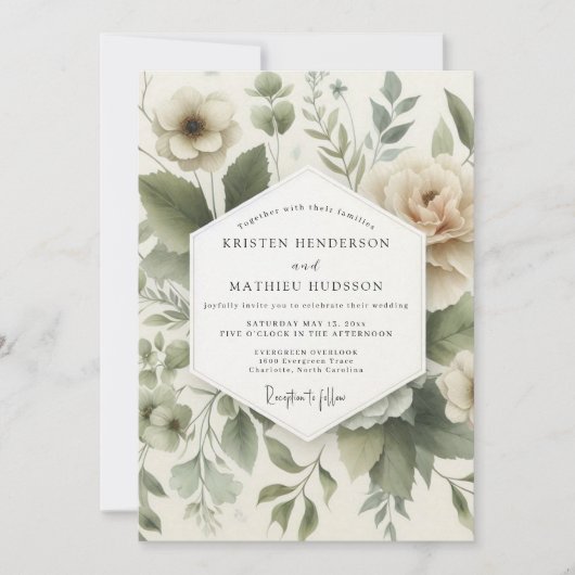 Invitation Sage Muted Flora Wedding (Devant)