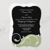 Invitation Sage Olive Black Swirl Bracket Wedet Invite (Devant / Derrière)