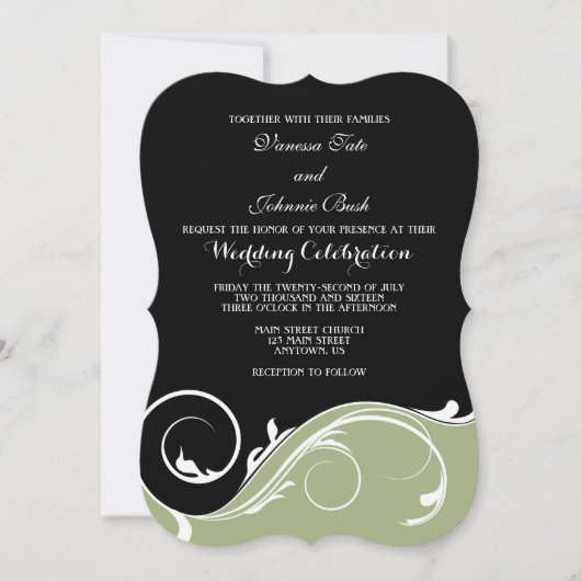 Invitation Sage Olive Black Swirl Bracket Wedet Invite (Devant)