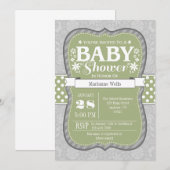 Invitation Sage Olive Green Grey Floral Baby shower Invitatio (Devant / Derrière)
