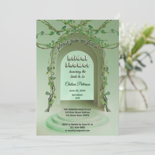 Invitation Sage Olive Greenery Rustic Boho Vine Bridal Shower (Debout devant)
