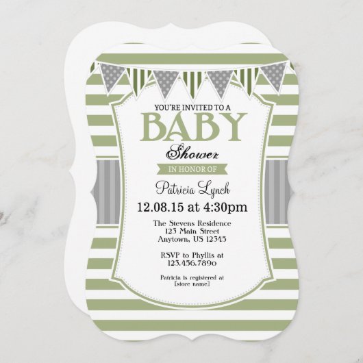 Invitation Sage Olive Gris Gris Gris Gris Baby shower Invitat (Devant / Derrière)