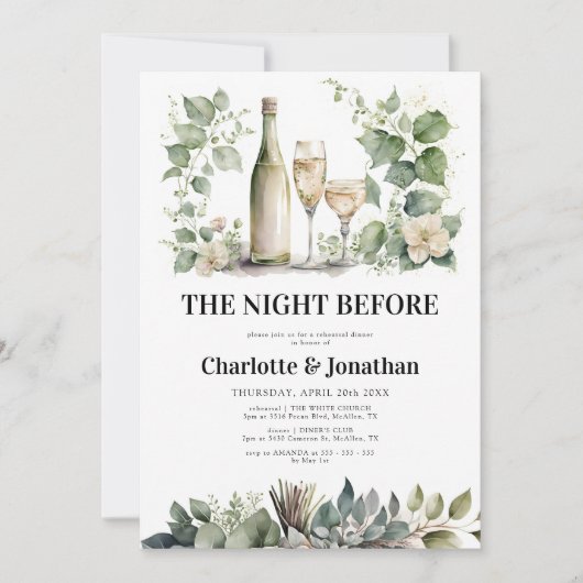 Invitation Sage & Or Élégant Dîner De Répétition Verdure (Devant)