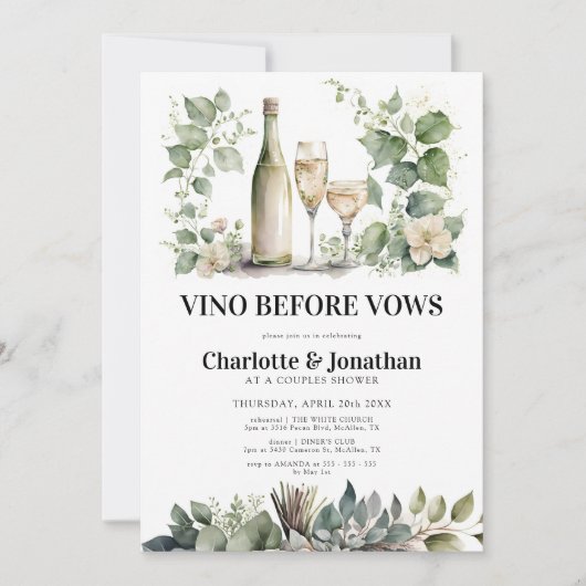 Invitation Sage & Or Elégant Verdure Couples Douche (Devant)