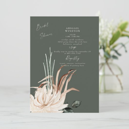 Invitation Sage Pampas Grass Boho nuptiale de douche Invitati (Debout devant)