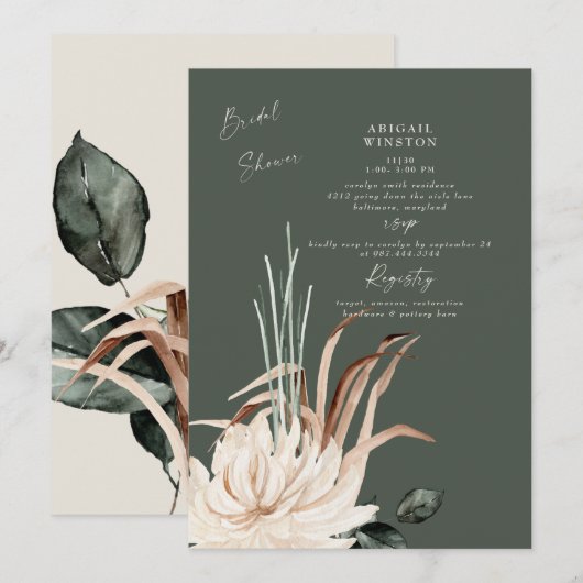 Invitation Sage Pampas Grass Boho nuptiale de douche Invitati (Devant / Derrière)