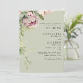 Invitation Sage & Peonies Aquarelle Rose Mariage élégant (Debout devant)