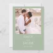 Invitation Sage photo Mariage simple Script vert (Dos)