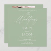 Invitation Sage photo Mariage simple Script vert (Devant / Derrière)