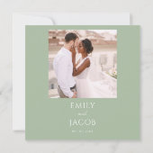 Invitation Sage photo Mariage simple Script vert (Dos)