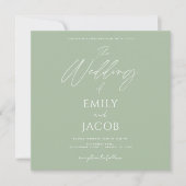 Invitation Sage photo Mariage simple Script vert (Devant)