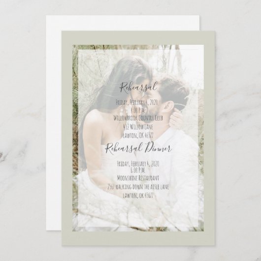 Invitation Sage Photo Répétition & Répétition Dîner Invitatio (Devant / Derrière)