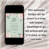 Invitation Sage | Pink Blush Floral 70e anniversaire Invitati