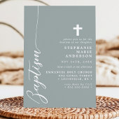 Invitation Sage Poussiéreux Baptême Simple Moderne Script