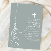 Invitation Sage Poussiéreux Baptême Simple Moderne Script