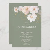 Invitation Sage Quinceanera, Fleur sauvage élégant (Devant / Derrière)