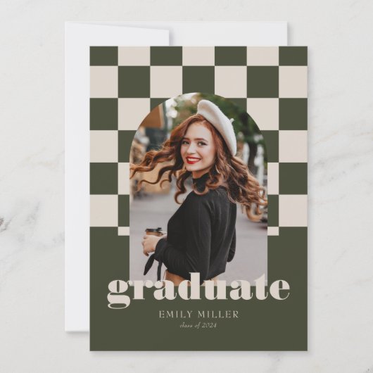Invitation Sage Retro À damiers Arch Classic Photo Graduation (Devant)