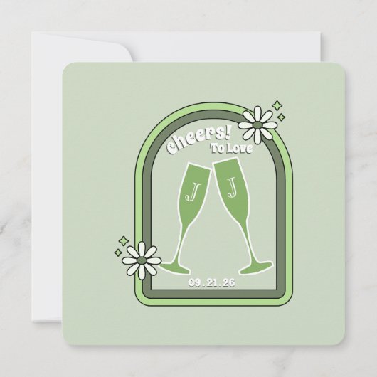 Invitation Sage Retro Funky Disco Mariage - Enregistrer la da (Dos)