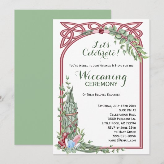 Invitation Sage & Rose Herbal Crystal Bouquet Baby Wiccaning (Devant / Derrière)