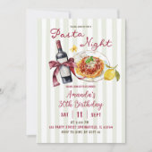 Invitation Sage Rose Rayure Pasta Night Anniversaire Dîner (Devant)