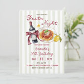 Invitation Sage Rose Rayure Pasta Night Anniversaire Dîner (Debout devant)