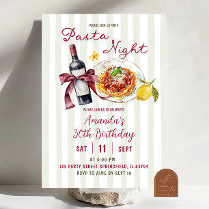 Invitation Sage Rose Rayure Pasta Night Anniversaire Dîner