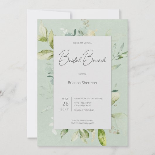 Invitation Sage rustique Verdure naturelle Brunch nuptial (Devant)