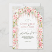 Invitation Sage Rustique Vert & Arche Florale Rose (Devant)