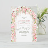 Invitation Sage Rustique Vert & Arche Florale Rose (Debout devant)
