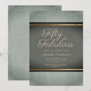 Invitation Sage Rustique Vert Foncé Or Abstrait 50e Anniversa