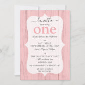 Invitation Sage rustique Vert & Rose Floral Bois 1er annivers (Devant)