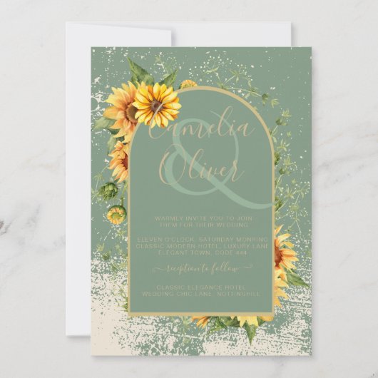 Invitation Sage rustique Vert Tournesols Jaunes Mariage Allin (Devant)