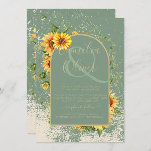 Invitation Sage rustique Vert Tournesols Jaunes Mariage Allin