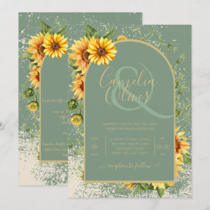 Invitation Sage rustique Vert Tournesols Jaunes Mariage Allin
