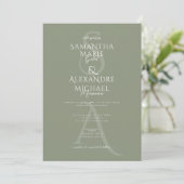 Invitation Sage Script Divine Contemporaine Monogramme Mariag (Debout devant)