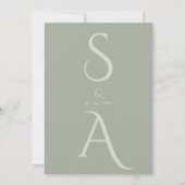 Invitation Sage Script Divine Contemporaine Monogramme Mariag (Dos)