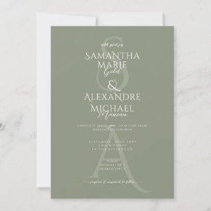 Invitation Sage Script Divine Contemporaine Monogramme Mariag