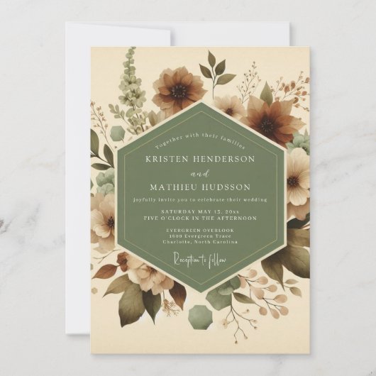 Invitation Sage Sepia Bloom Wedding (Devant)