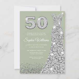 Invitation Sage & Silver Gown 50e fête d'anniversaire