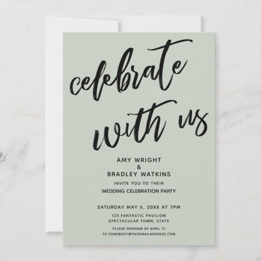Invitation Sage Simple Célébrez avec nous Réception de mariag (Devant)