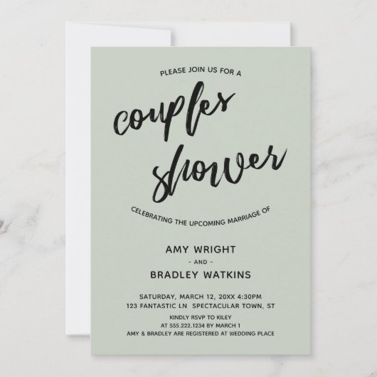 Invitation Sage Simple, Écriture Moderne Couples Douche (Devant)