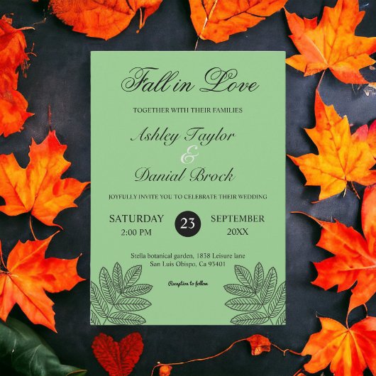 Invitation Sage simple et moderne Foliage Mariage de automne