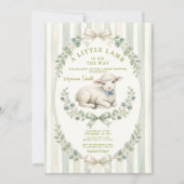 Invitation Sage Stripe Little watercolor Lamb Baby Shower (Devant)