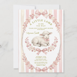 Invitation Sage Stripe Little watercolor Lamb Baby Shower
