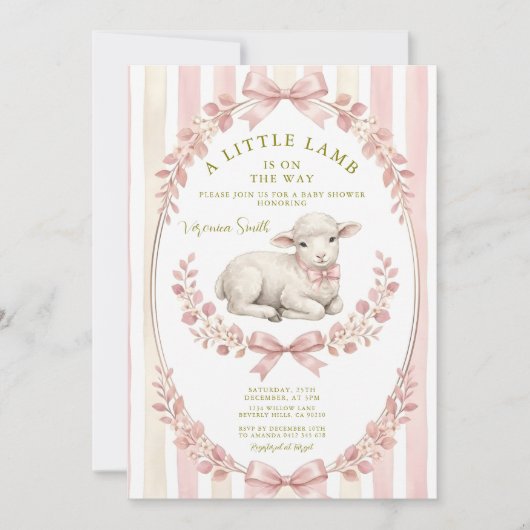 Invitation Sage Stripe Petite Fête de Naissance au Thème de l (Devant)