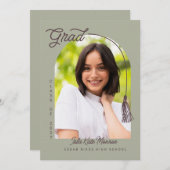 Invitation Sage Tassel Grad Announcement with Photo (Devant / Derrière)