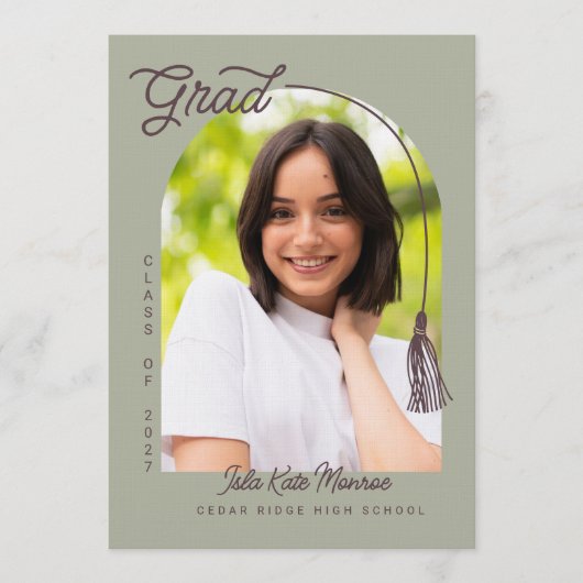 Invitation Sage Tassel Grad Announcement with Photo (Devant)