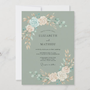Invitation Sage Teal Botanical Mariage Serein