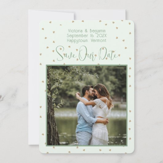 Invitation Sage Tiny Hearts Photo Save the Dates (Devant)